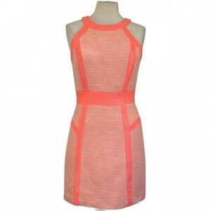 Original Milly of New York Tweed Sheath Coral Sleeveless LINED Mini Dress sz 2